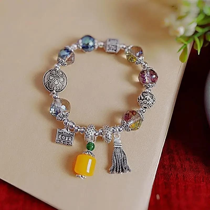 Retro Ethnic Style Lucky Safety Bracelet Pray For Blessings HandString Jewelry