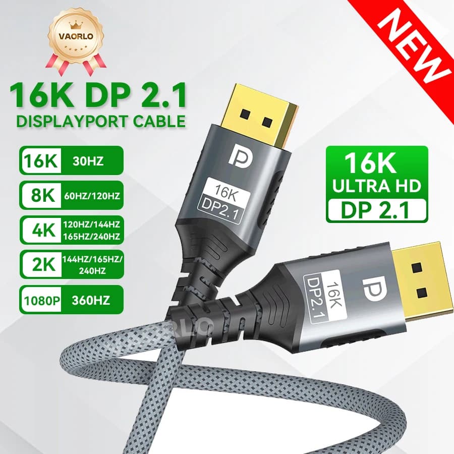 Cavo DisplayPort 2.1 16K 30Hz 8K 60Hz 4K 120Hz 32Gbps per Video e Audio, Adattatore DisplayPort 1.2 per Laptop, HDTV, PC