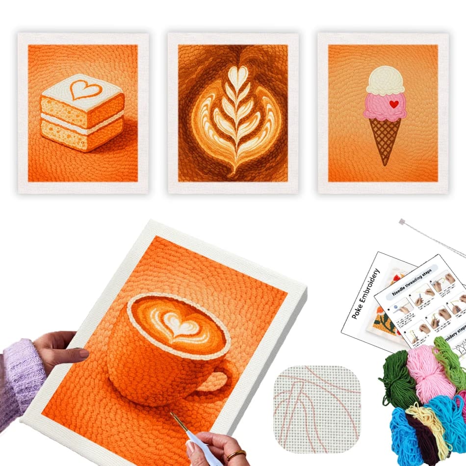 GATYZTORY embroidery punch needle kit Handmade Food Painting Restaurant Decoration 25x30cm Embroidery frame punch needle package
