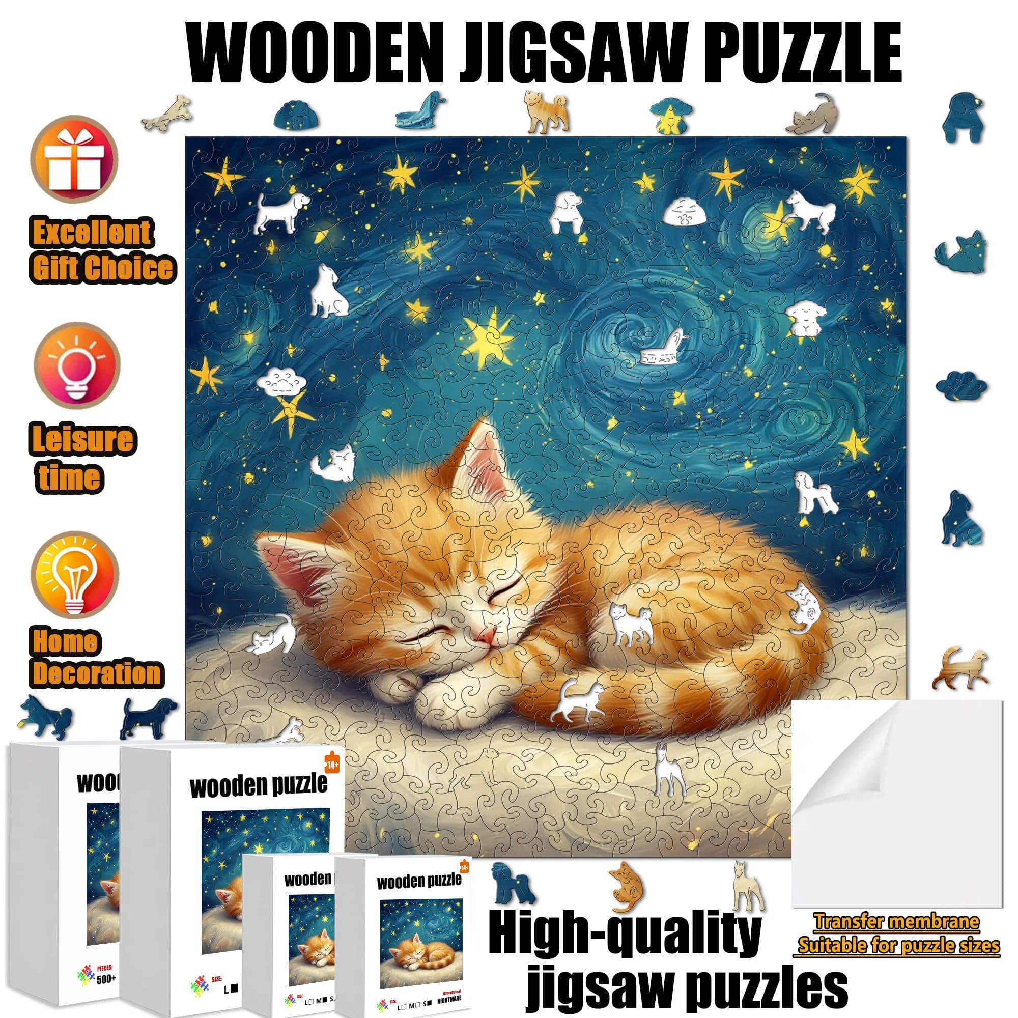 Puzzle in Legno a Forma di Gatto, Pezzi dalla Forma Unica, Puzzle in Legno per Adulti, Regalo di Natale, Gioco per Famiglie, Decorazione per la Casa