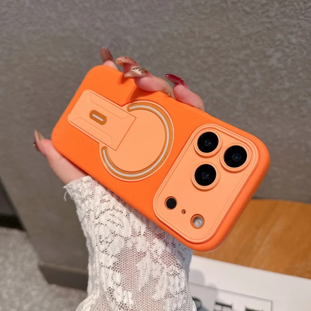 Custodia per telefono di lusso in silicone opaco con supporto pieghevole integrato per iPhone 17 16 15 14 Plus 13 12 Pro Max, antiurto, con paraurti a blocchi di colore