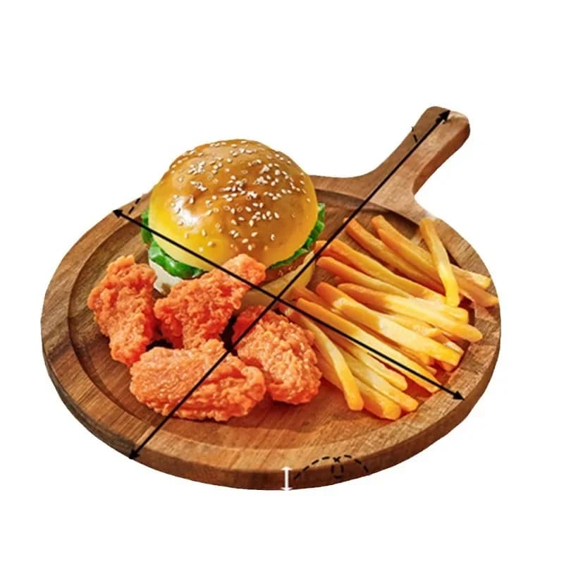 Pizza tray for solid wood steak round tray for western food with wood bread cutting handle fruit cutter wooden tray