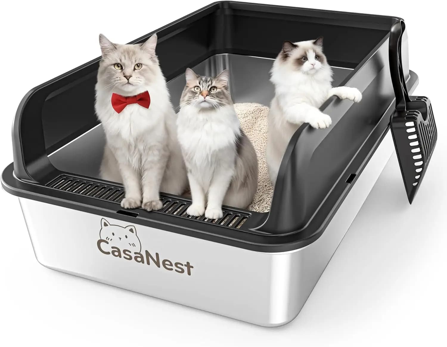 Lettiera per Gatti in Acciaio Inossidabile XXXL, Lettiera Metallica Extra Large da 28,1'' per Gatti Grandi e Multipli, Design a Basso Ingresso, in Metallo