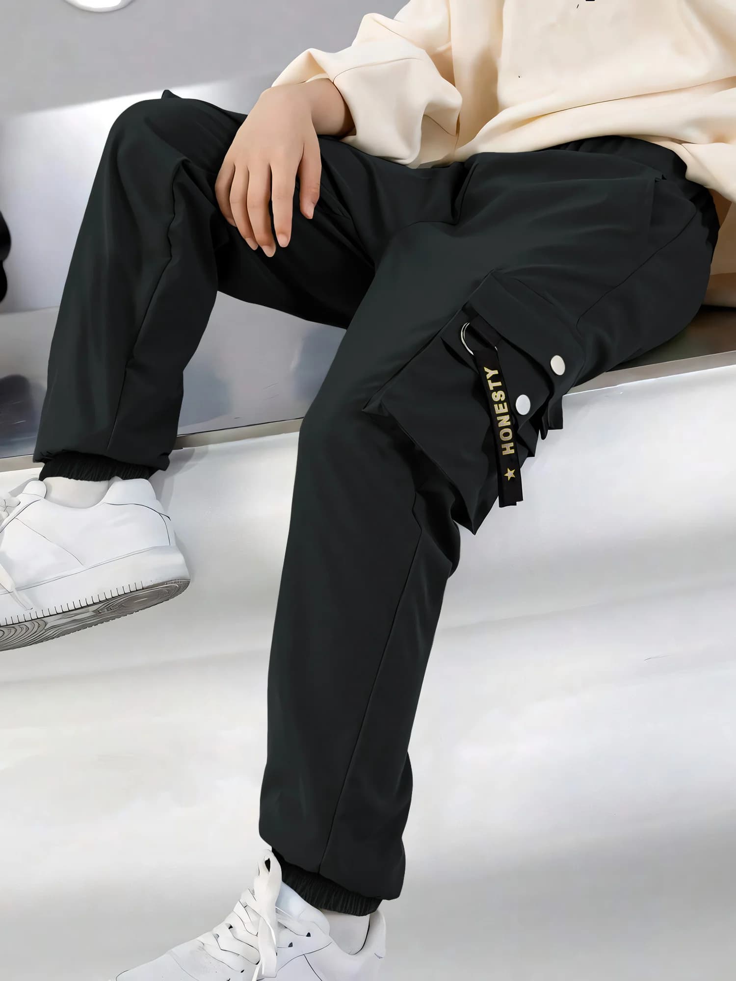 Boys' overalls boys' trousers baggy medium and large children's trousers belt pocket stretch waist jogging pants casual wear all