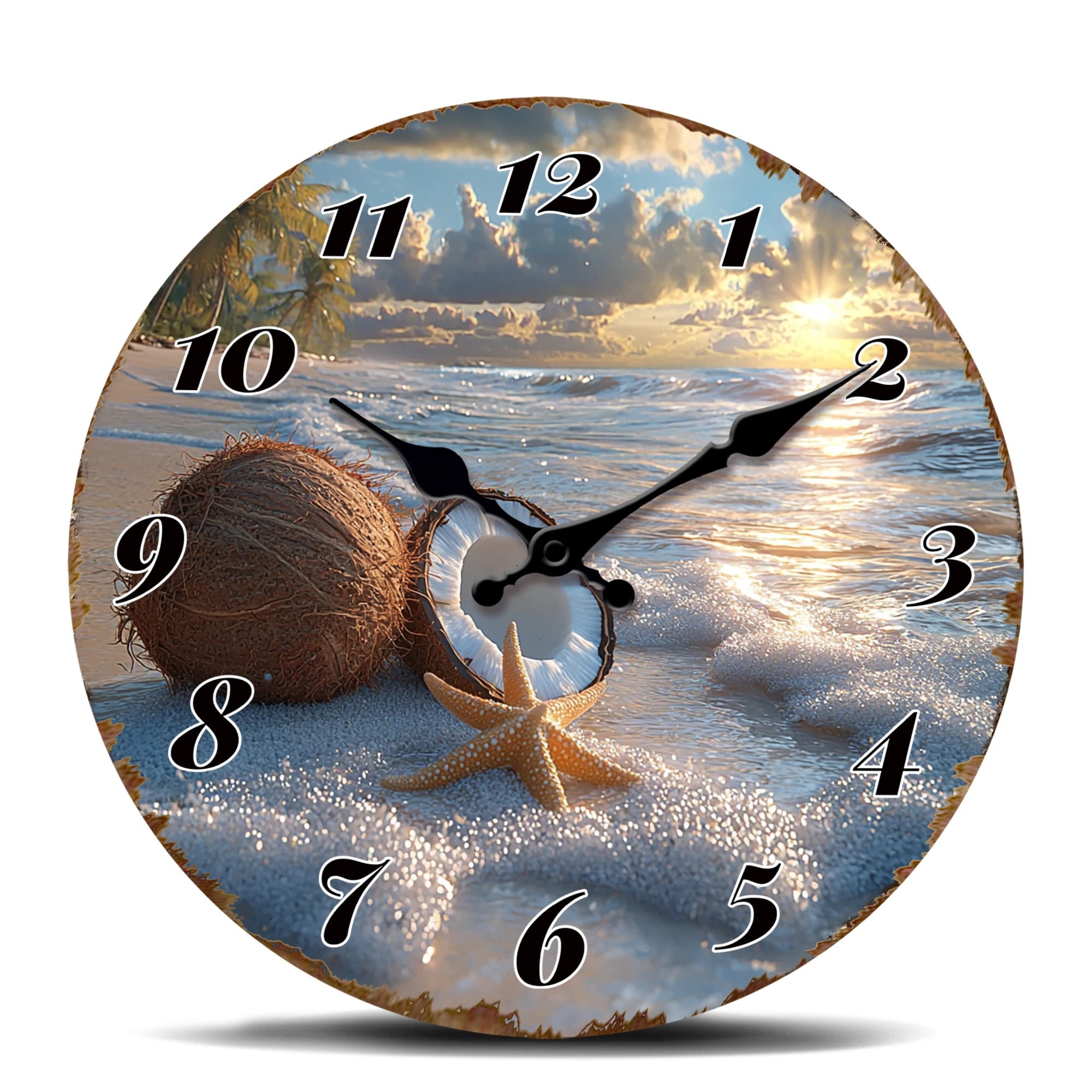 Wall Clock with Tropical Beach, Cocco and Stella Marina, Silent Quartz Movement, Coastal Decoration, Relaxing Return to the Sea