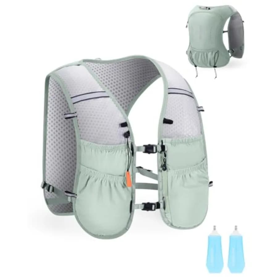 Gilet Idratazione da Corsa con 2 Borracce Morbide da 500ml, Zaino Leggero da Trail Running per Uomo Donna, Regolabile Anti-Salto