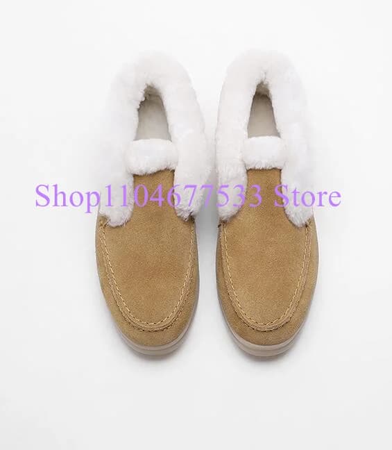 Stivali da donna in pelliccia piatta Stivali da neve caldi con punta tonda alla moda Scarpe mocassini slip-on da donna Stivaletti casual femminili
