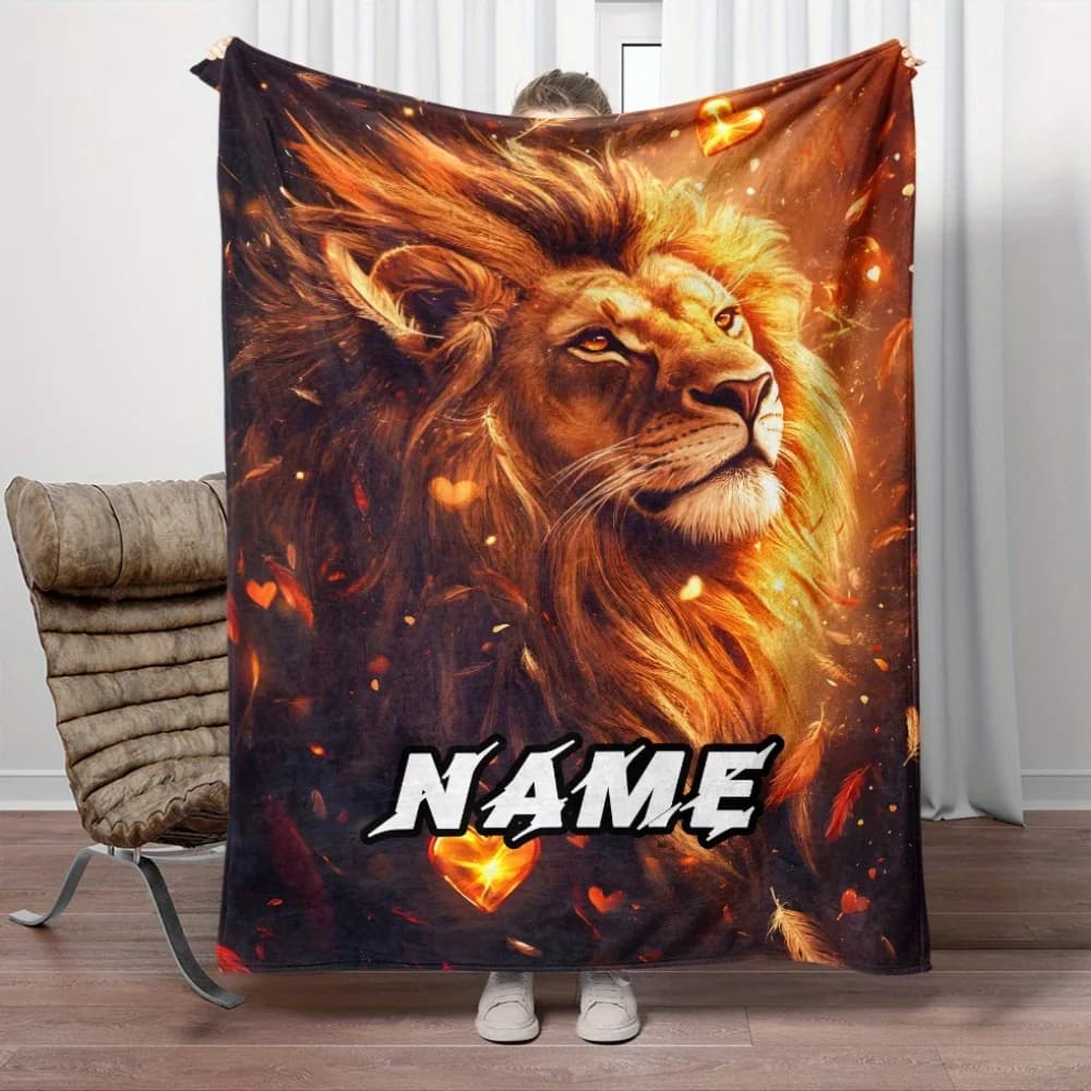 A Unique and Handsome Lion Blanket Customized with a French Fleece Blanket, Soft and Warm, Lightweight and Suitable for Sofa