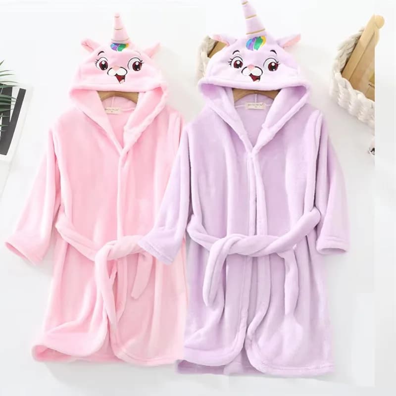 Children's Flannel Bathrobe Pigiama thickened with Kids Hood Boys Girls Winter Fleece Nightwear Autumn cartoon clothing for teenagers