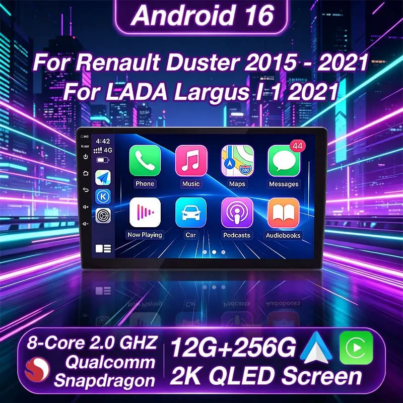 Autoradio Android 16 per Renault Duster 2015-2021 e LADA Largus I 1 2021, lettore multimediale GPS, navigatore, Carplay wireless, Bluetooth.