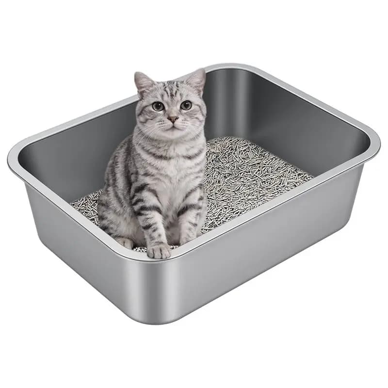 Stainless Steel Litter Box For Cats, High-Sided, Non-Stick, Easy Clean, Ideal For Multi-Cat Homes