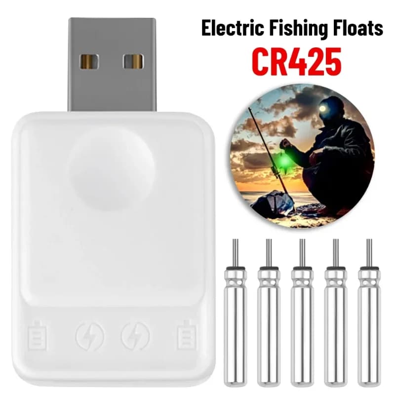 Caricabatterie per Galleggianti da Pesca CR425 2026 (Batteria Non Inclusa) USB Portatile Elettrico LED per Boe da Pesca e Attrezzatura da Pesca