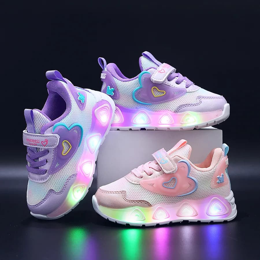 Children Sports Shoes LED Illuminated Sneakers Girls Shoes Breathable Mesh Light Running Shoes Outdoor Walking Kid Toddler Shoe