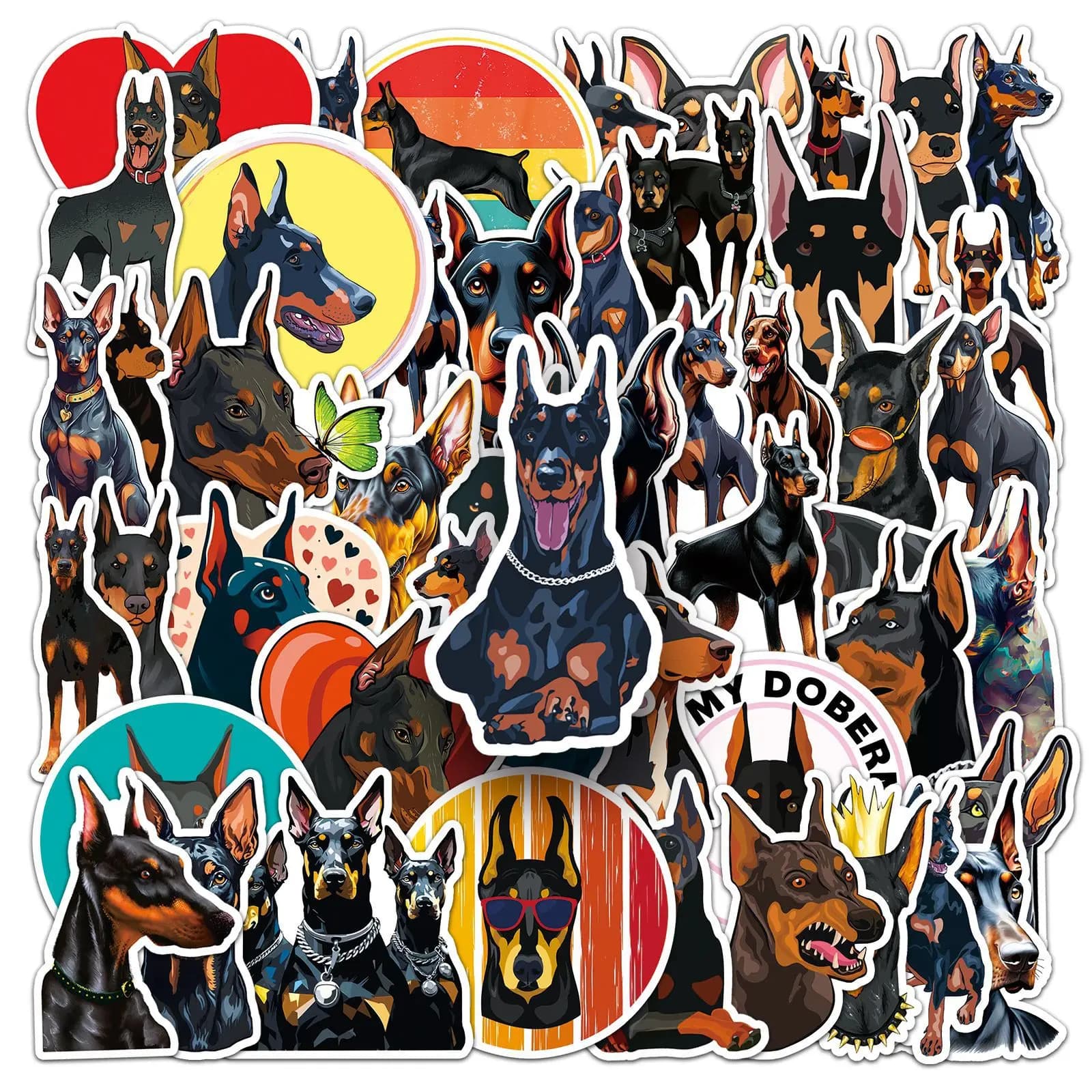 50Pcs Doberman graffiti DIY cartoon Decoratio phone Luggage Laptop Guitar Bike Skateboard fridge helmet Kid Toy waterpro sticker