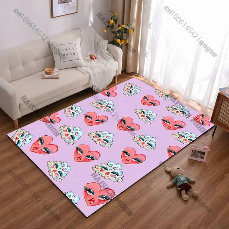 Tappeto con motivi di cuori, nuvole e faccine, per yoga, soggiorno, decorazione d'interni, tappetino per gattonare per bambini, zerbino, tappeto decorativo, tappetino da gioco.