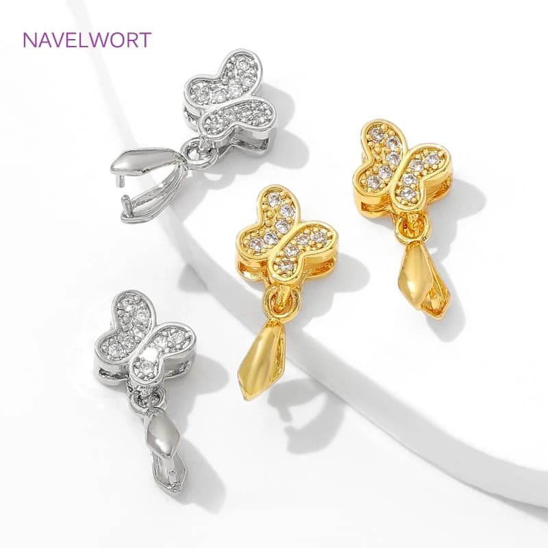 Bails in ottone placcato oro 18 carati ciondolo a farfalla fermagli clip a pizzico ganci per cauzione connettore per collana fai da te che realizza accessori