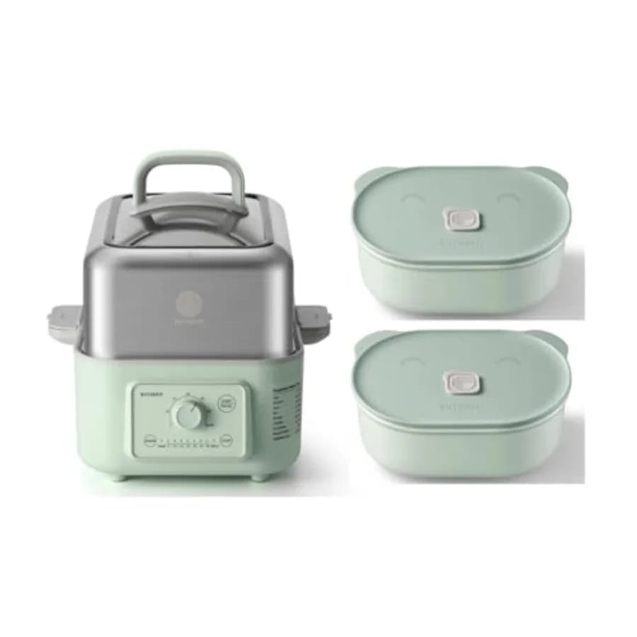 BUYDEEM G52 Vaporiera Elettrica da 5,3 Litri con Due Contenitori in Ceramica per Alimenti, Verde Accogliente, 17 oz