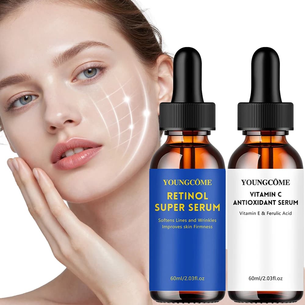 YOUNGCOME Vitamin C Antioxidant Serum & Retinol Facial Serum Set | Vitamin E + Ferulic Acid | Firming & Hydrating Face Serum Duo