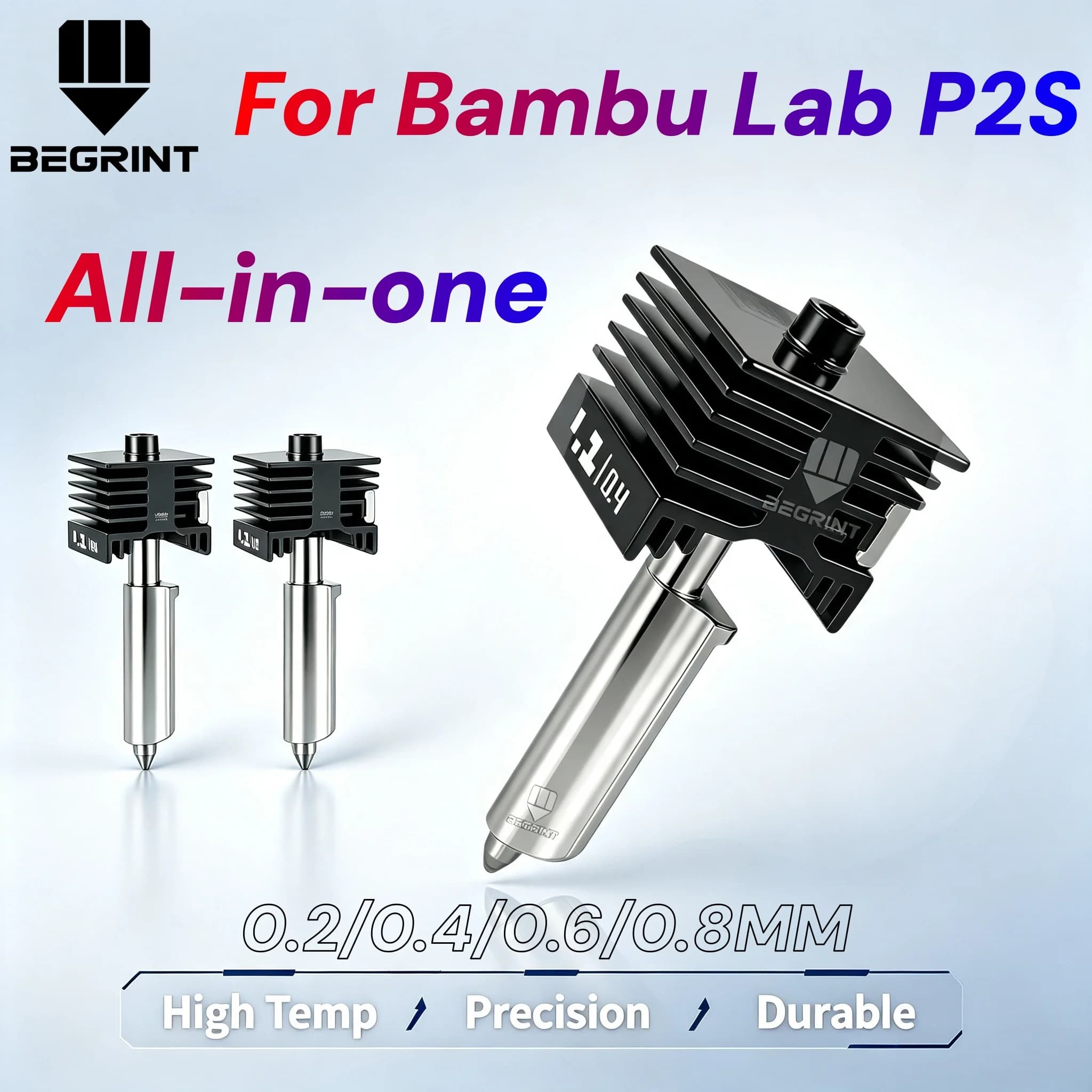 Integral Stainless Steel Hotend Nozzle Kit One-Piece Design Wear Resistant High Temp for Bambu Lab P2S 3D Printer Upgrade Parts