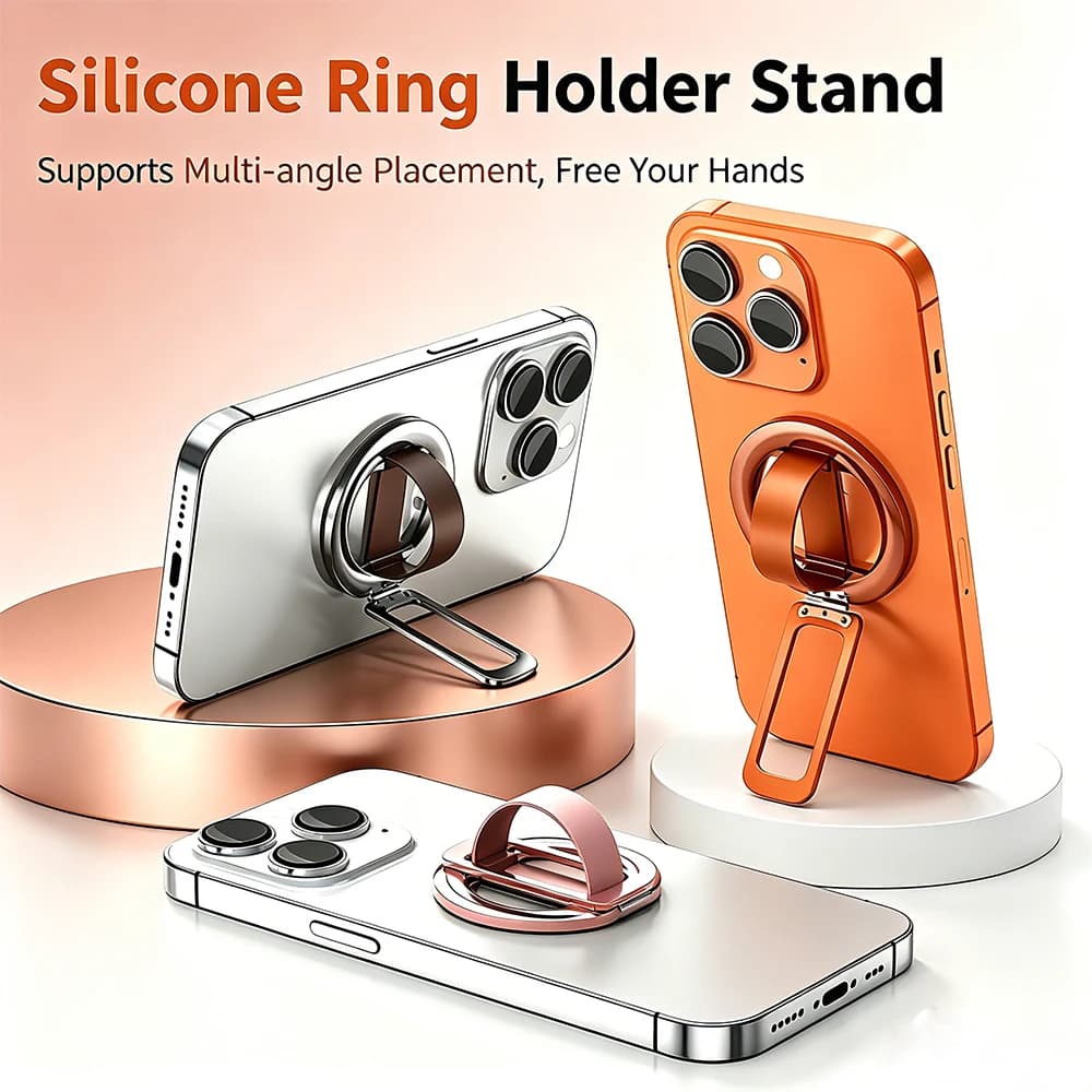 3 Sections Shimmering Powder Magnetic Silicone Ring Phone Holder 360° Rotatable Ultra Light Ultra Thin Alloy Folding Finger