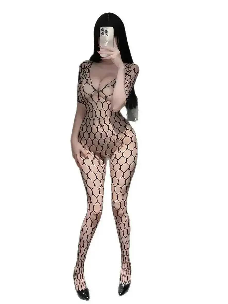 Body Sexy da Donna Taglie Forti con Intagli, Body a Rete a Mezza Maglia con Apertura all'Inguine, Puro Desiderio per Donna Night Club ISZV
