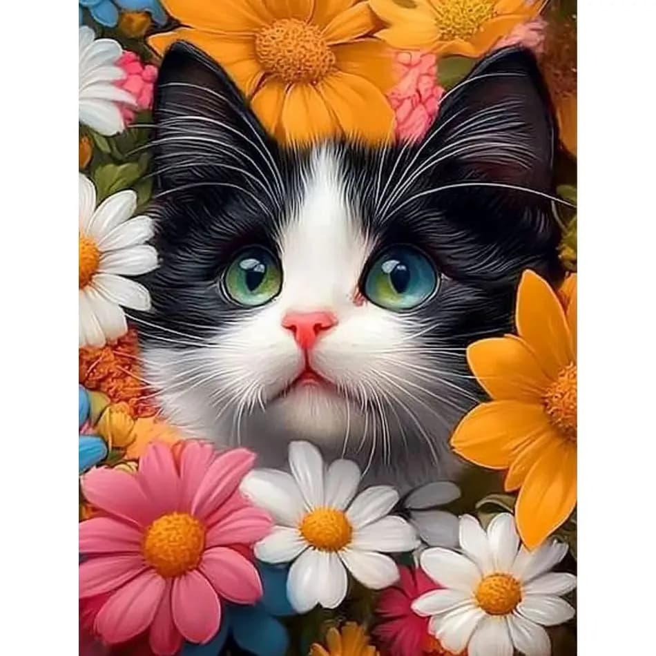 RUOPOTY Flower Cat Diamond Painting Kit Home Wall Decor Diamond Embroidery Animal Full Round Craft Supplies Wall Decor Diy Craft