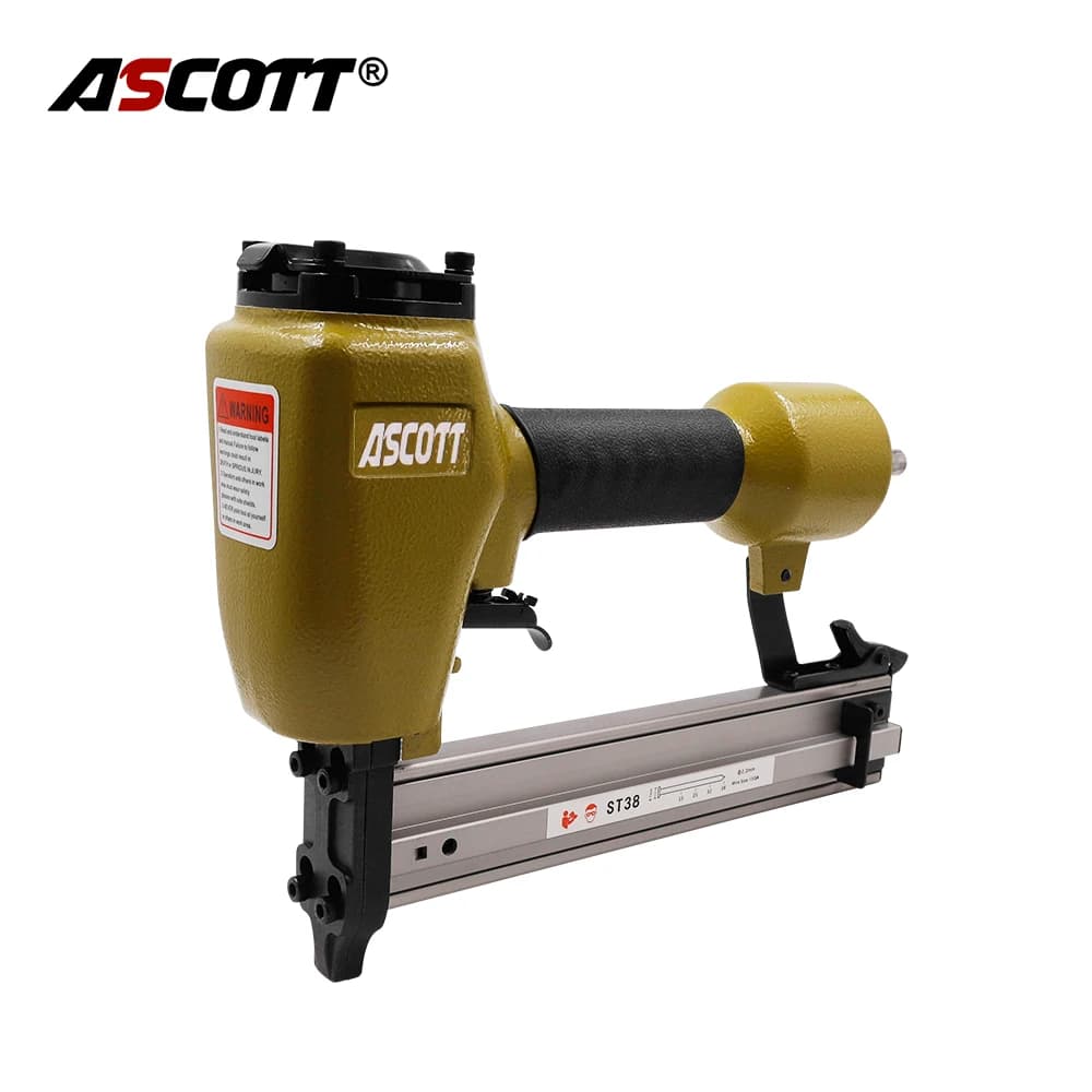Ascott 14Ga Pneumatic Concrete Nailer ST38 Framing Nail Gun 25-38mm T-type Steel Stapler for Upholstery Fences Woodwork Tools