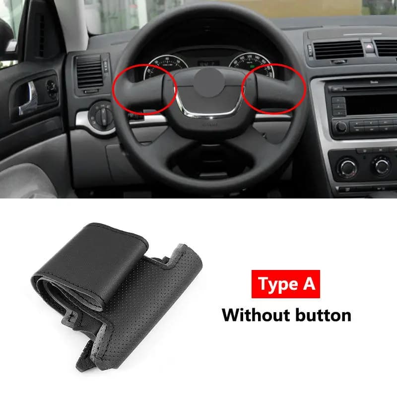 Per Skoda Octavia Superb Yeti 2009-2013 Fabia Roomster Citigo 2011 2012 Coprivolante per auto Treccia in pelle traforata nera