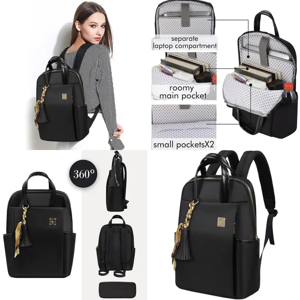 Borsa per Laptop Leggera e Sottile da 15.6 Pollici per Donne, Resistente all'Acqua, Elegante Zaino da Lavoro in Nylon per Affari