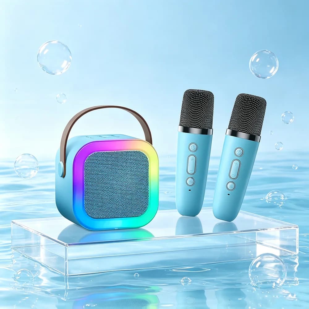 Mini Karaoke Machine with 1/2 Wireless Microphones Portable Bluetooth Speaker for Camping Home Party Kids Birthday Gift Loud