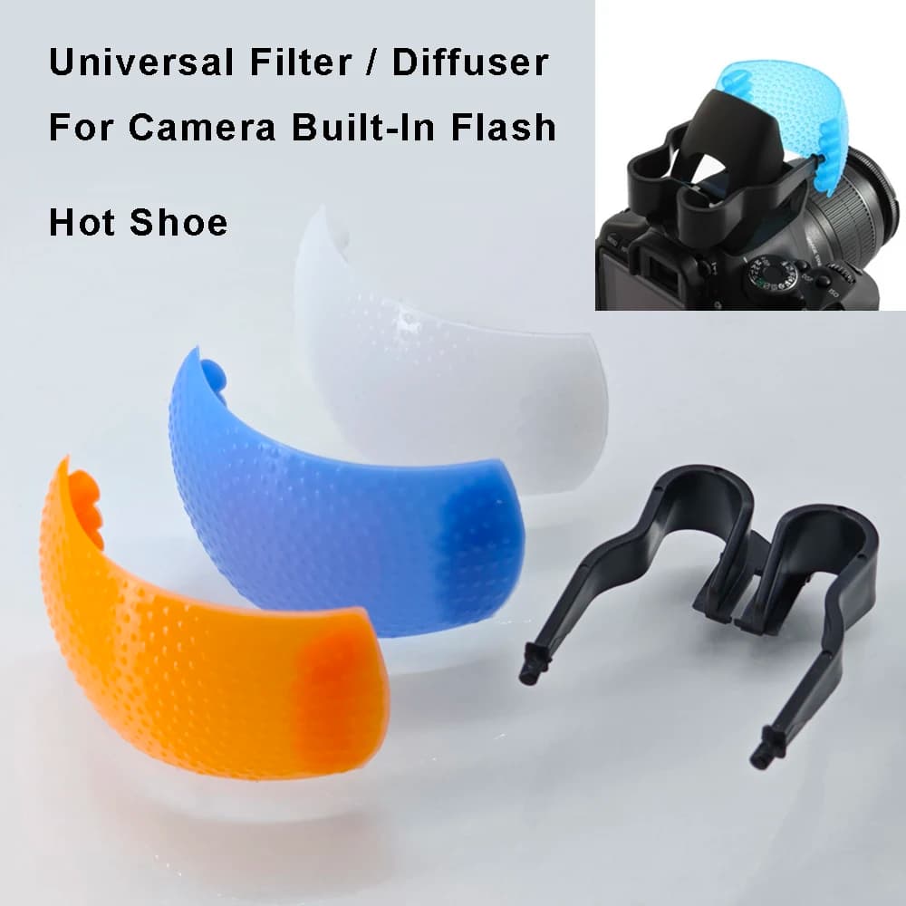 Diffusore flash universale/filtro Hot Shoe 3 colori Bianco Blu Arancione Set traslucido in plastica per fotocamera Flash pop-up integrato