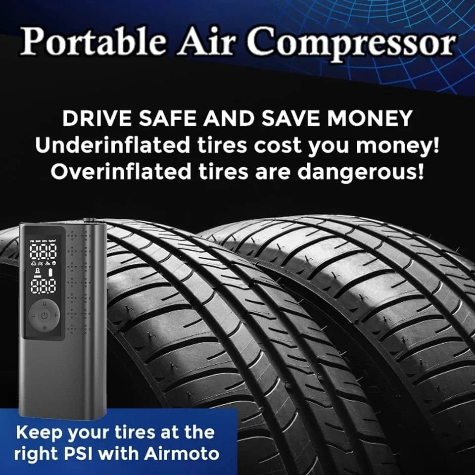 Compressore d'Aria Senza Fili, Gonfiatore per Pneumatici, Pompa d'Aria, Power Bank, Adatto per Auto, Moto, Bici NUOVO