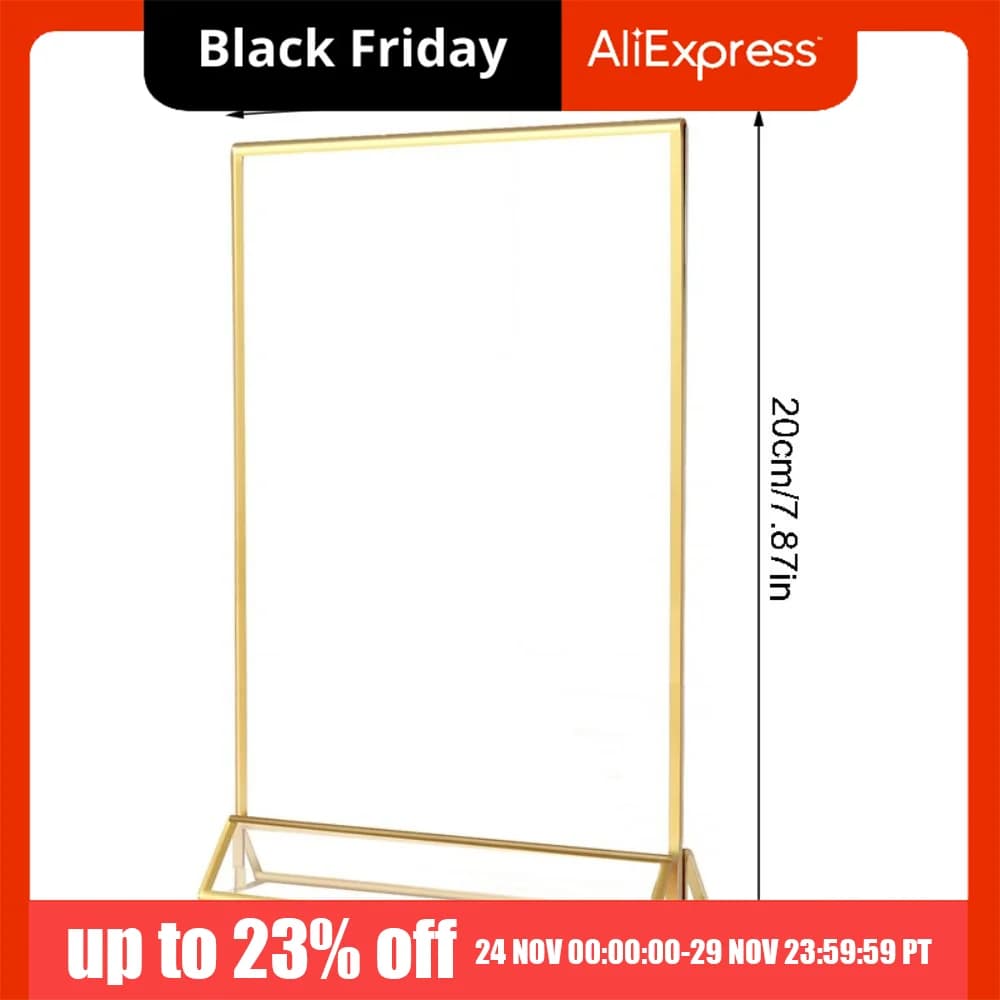 Portaetichette in Acrilico Trasparente Dorato, Elegante Supporto per Cartelli Fai-da-Te, Resistente con Base, Cornice per Foto e Decorazione Casa