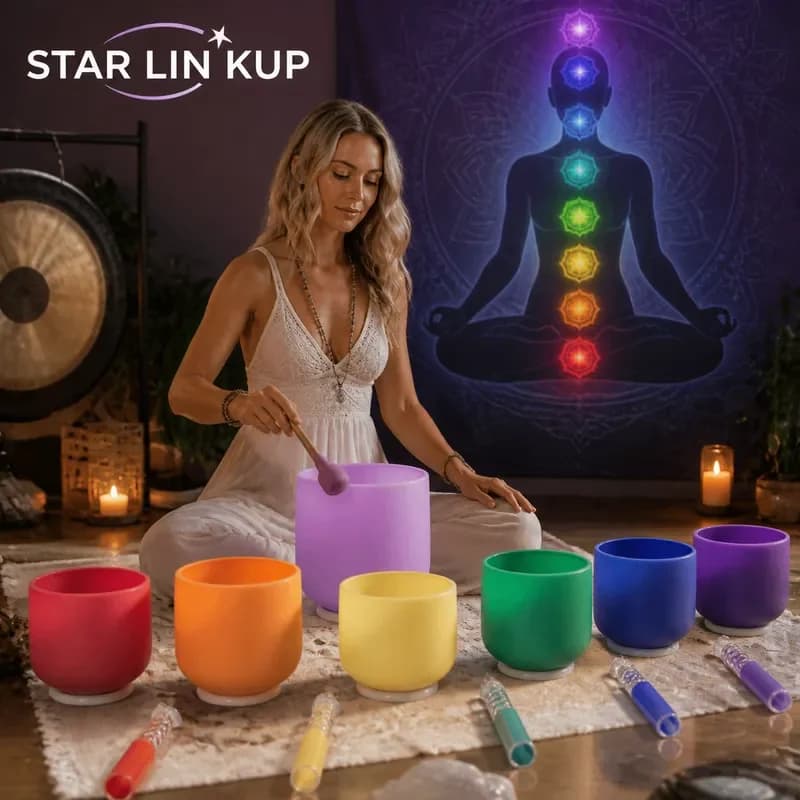 STAR LIN KUP 7 Chakra Crystal Singing Bowl Frosted Purple Candy Color Sound Healing Meditation Yoga Therapy Instrument