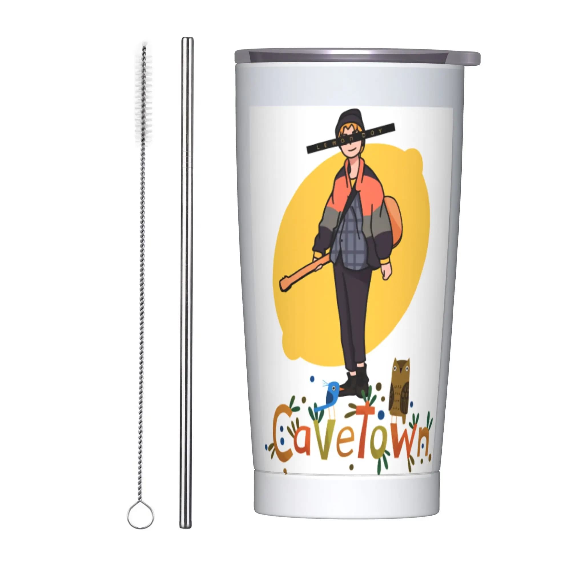 Tazza Termica in Acciaio Inox Singer Cavetown, Bicchieri da Auto con Cannucce, Bottiglia per Bevande Fredde da Campeggio, Tazza Termica Grande Isolata
