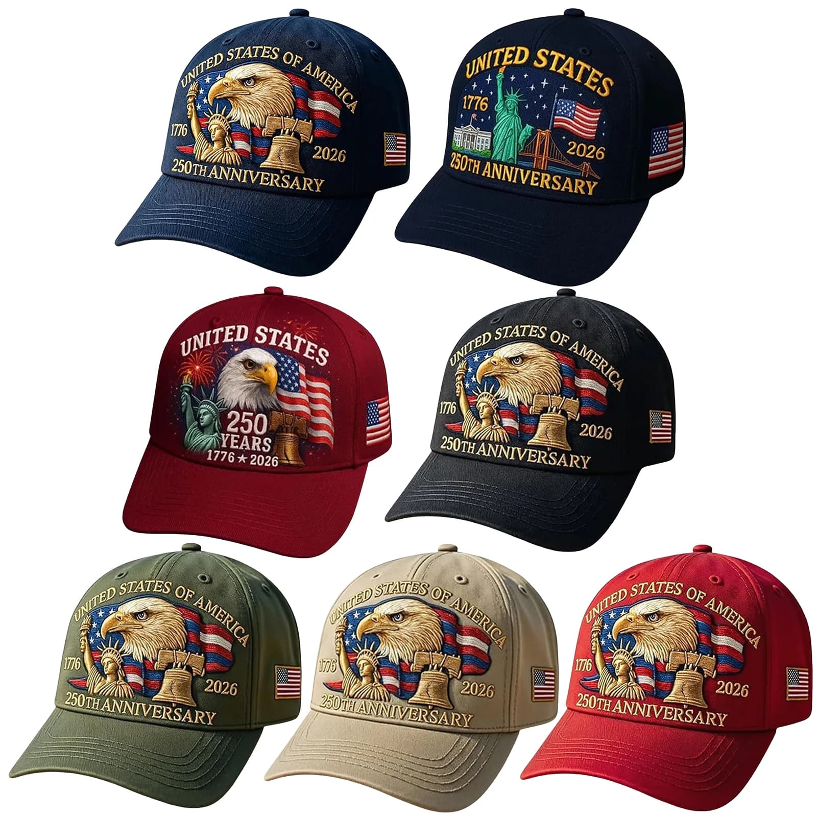 Cappello Commemorativo 250° Anniversario USA, Berretto Patriottico Regolabile Stile Vintage per Uomo e Donna