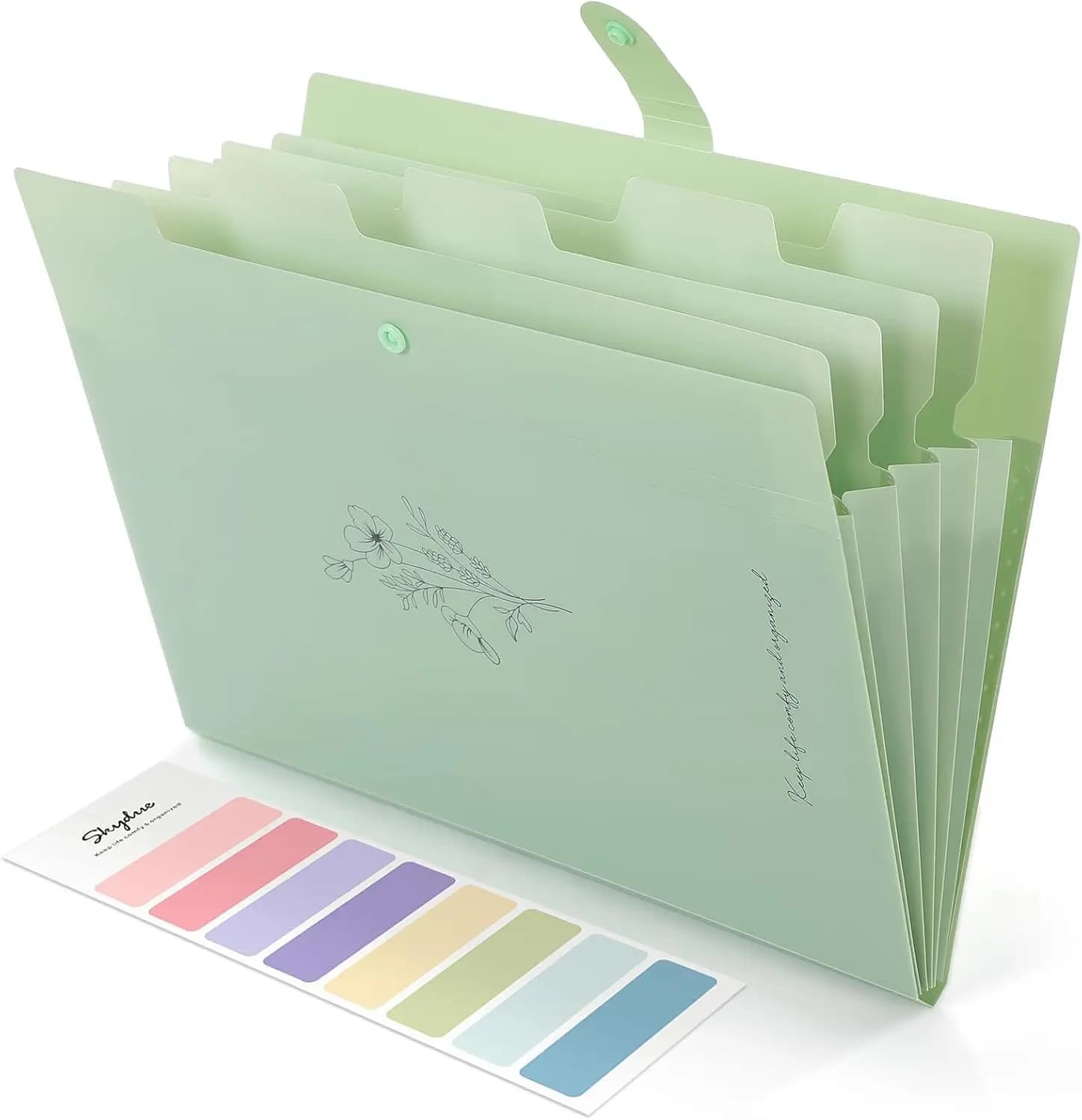 Cartella Portadocumenti Espandibile con 5 Tasche, Organizer Estetico a Fisarmonica per Documenti, Fatture, Ricevute, Formato Letter/A4, Verde Pisello