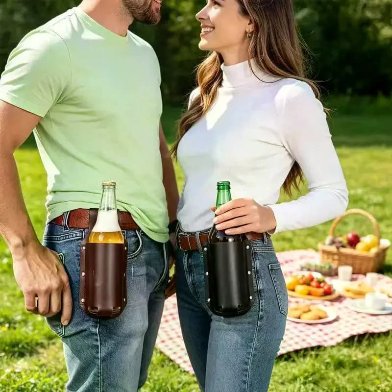 1Pcs Leather Beer Can Bottle Waist Sturdy Construction Easy Belt Attachment Camping Hiking BBQ
