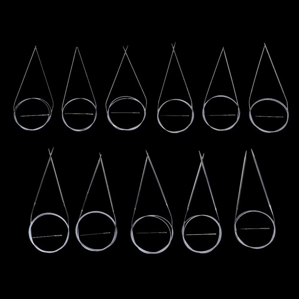 11 set di ferri da maglia circolari in acciaio inossidabile, tubo in plastica argentata, 80 cm, superficie liscia, leggera e professionale per lavorare a maglia
