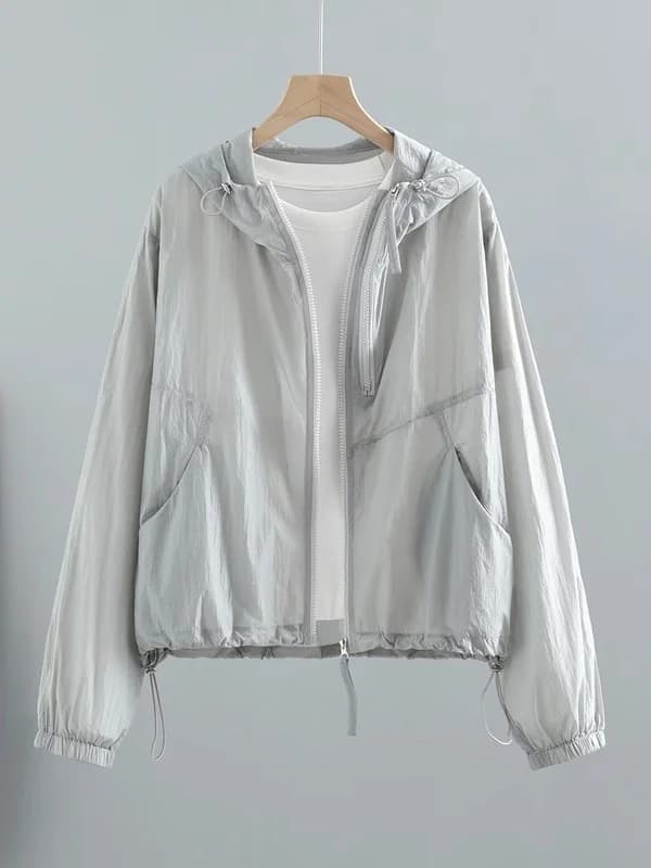 Lightweight Breathable Short Jacket Women's Summer Thin Cool Comfortable Polyester Fiber Hooded Coat Small Size Commute Style