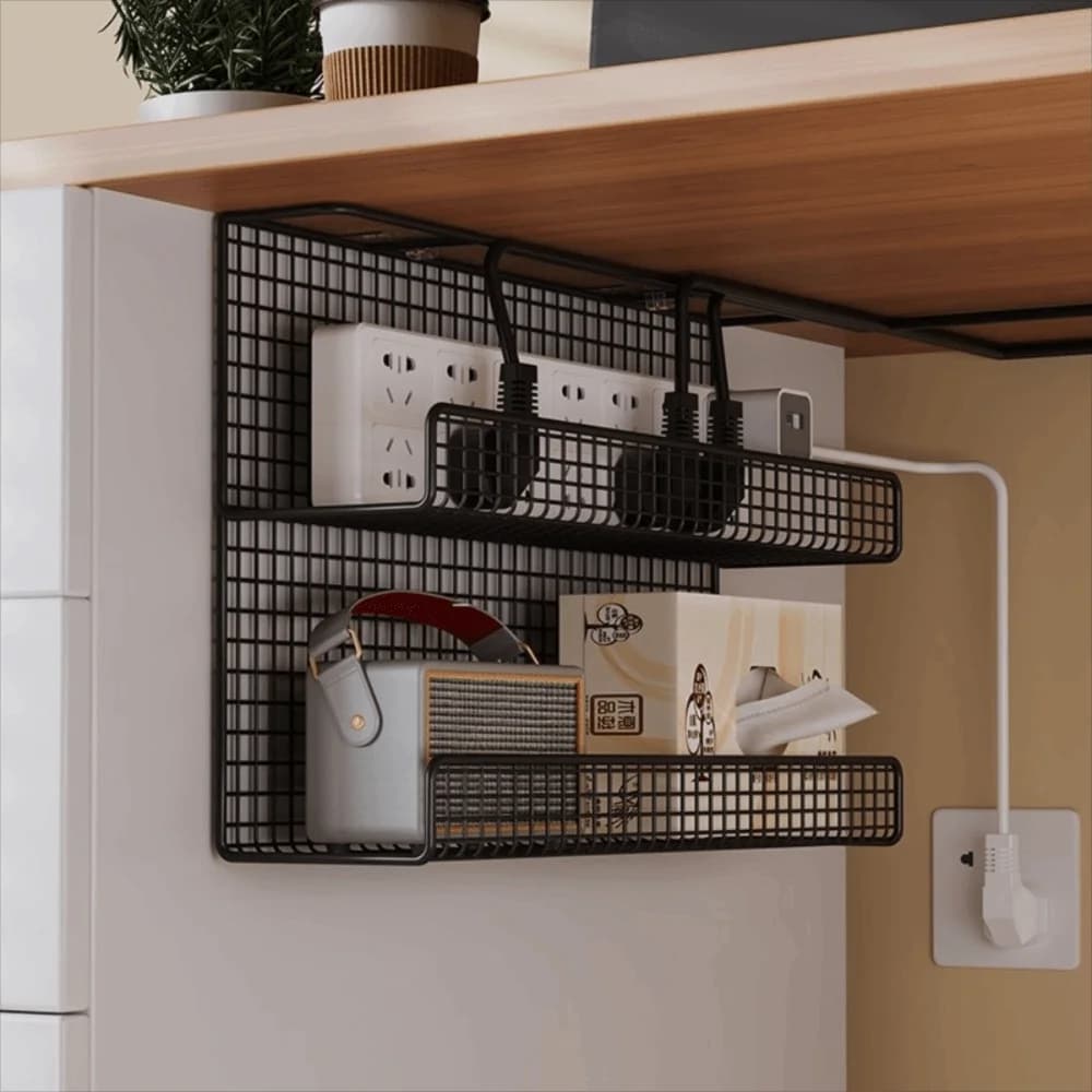 High Quality Under-desk Cable Management Tray No Drill Metal Desk Cable Organizer with Clamp Wire Socket Storage Office