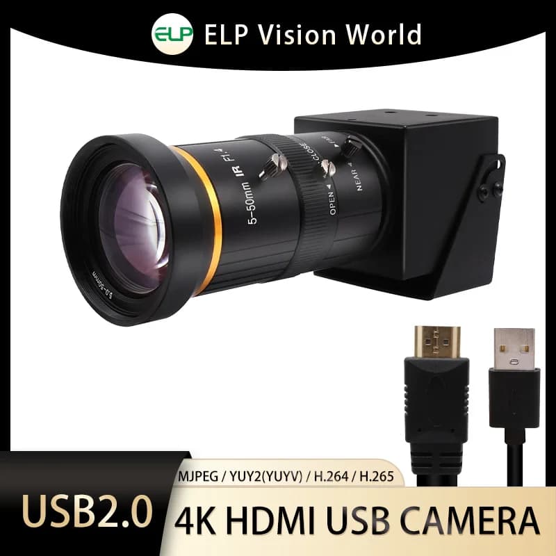 ELP 4K HDMI USB Camera H.265 H.264 Webcam Zoom optical IMX415 Video camera for streaming in church Online education