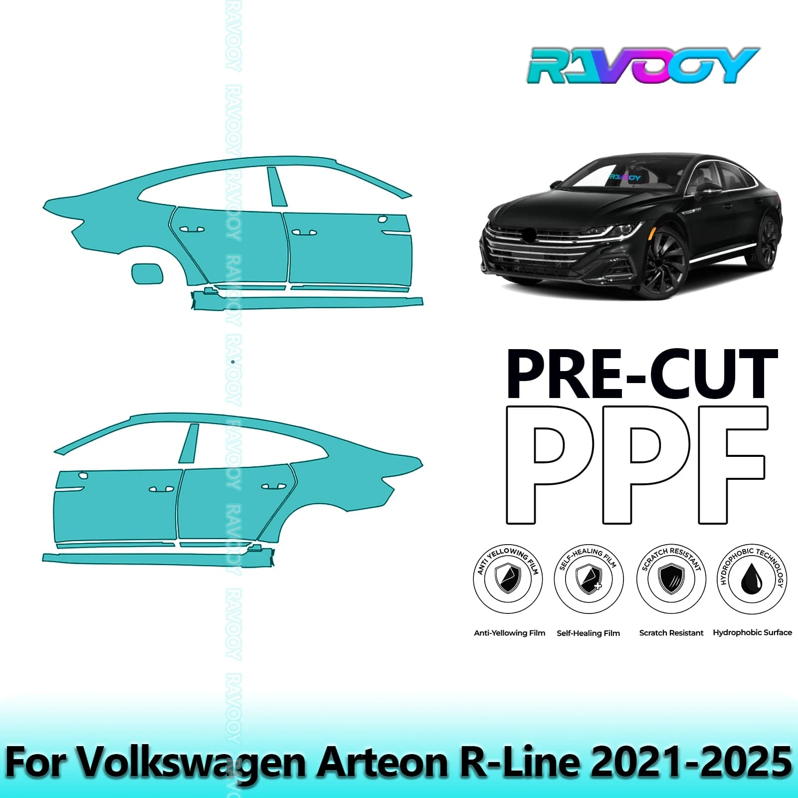 For Volkswagen Arteon R-Line 2021-2025 8.5mil Transparent Pre-Cut PPF Door and Pillar A/B Kit TPU Paint Protection Film Set