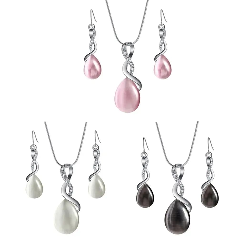 Artificial Opal Teardrop Necklace Earrings Set Wedding Hook Earrings Crystal Jewelry for Women Party