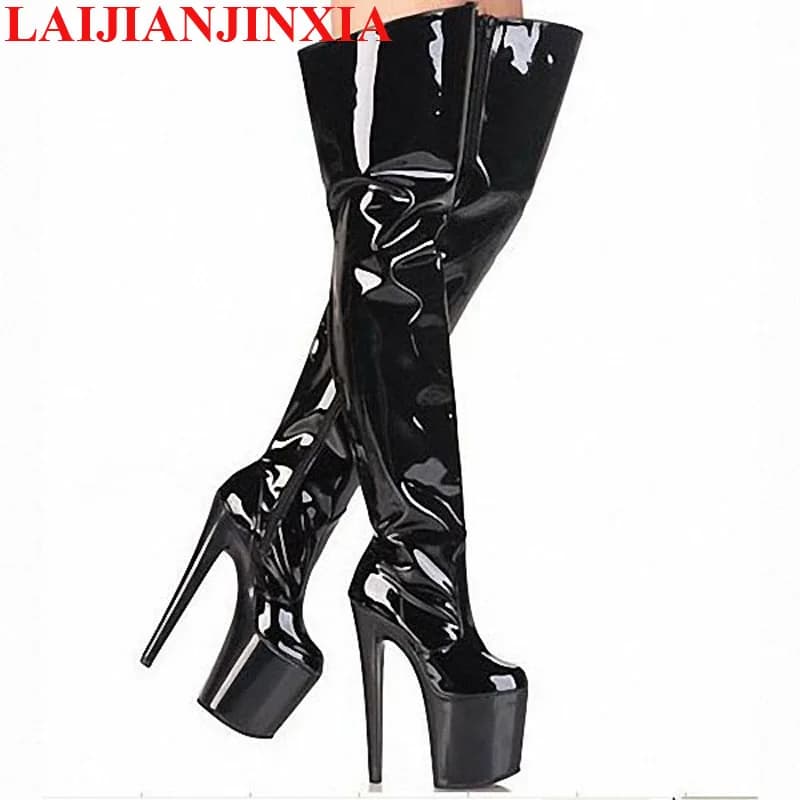 Stivali al ginocchio da 20 cm (8 pollici) fetish sexy goth rossi per pole dance, con plateau, per donne, stile stripper, Iighter Queen Combat.