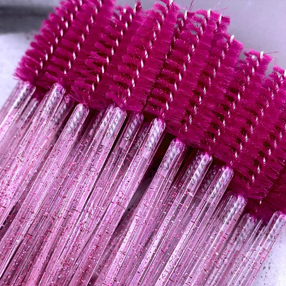 50/100 pcs Eyelash Brush Box with Diamond Crystal Handle, Makeup Brushes, Mascara Baquettes, Applicators, Extension Lashes