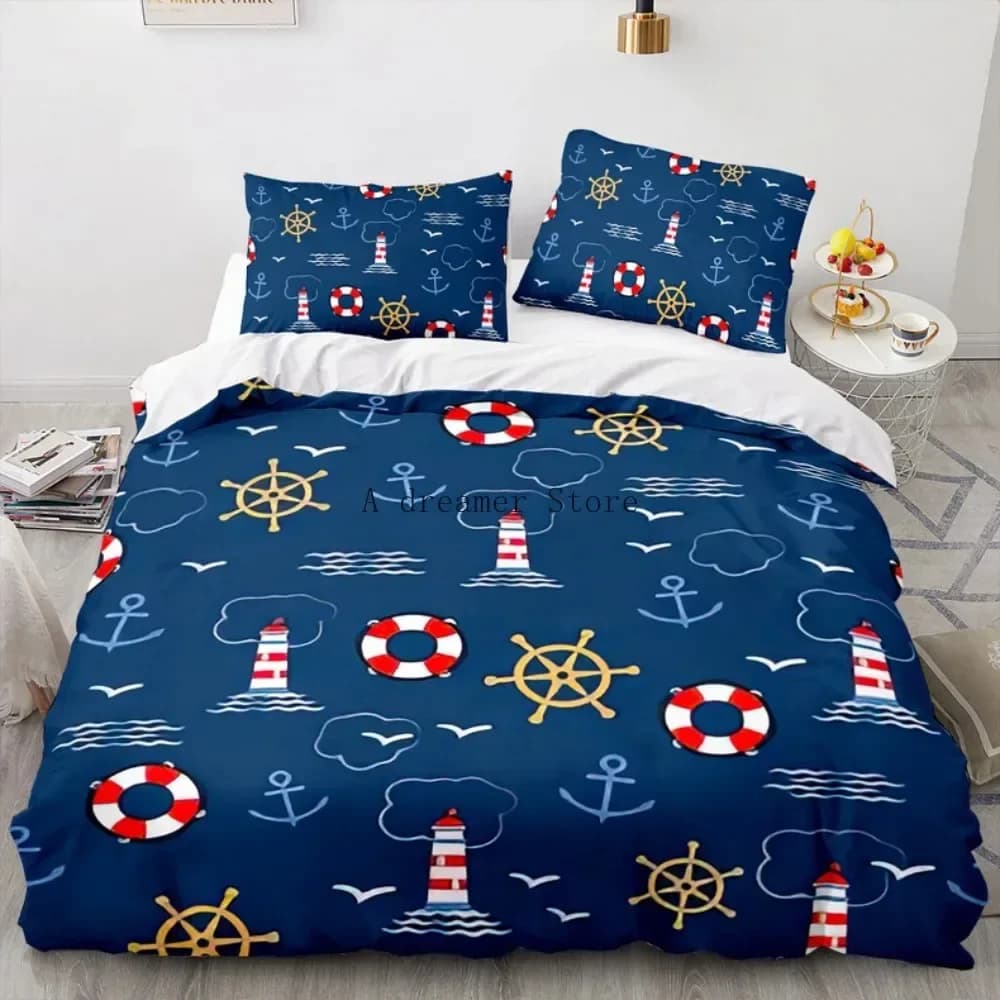 Set biancheria da letto con faro per nave con ancoraggio nautico Set copripiumino alla moda Set letto in microfibra per ragazza donna Tessili per la casa