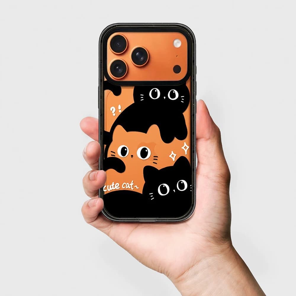Cartoon Splicing Cat Pattern Impact Black Border Magnetic Cover for IPhone 12 13 14 15 16 17 Pro Max Case for IPhone 17 Air