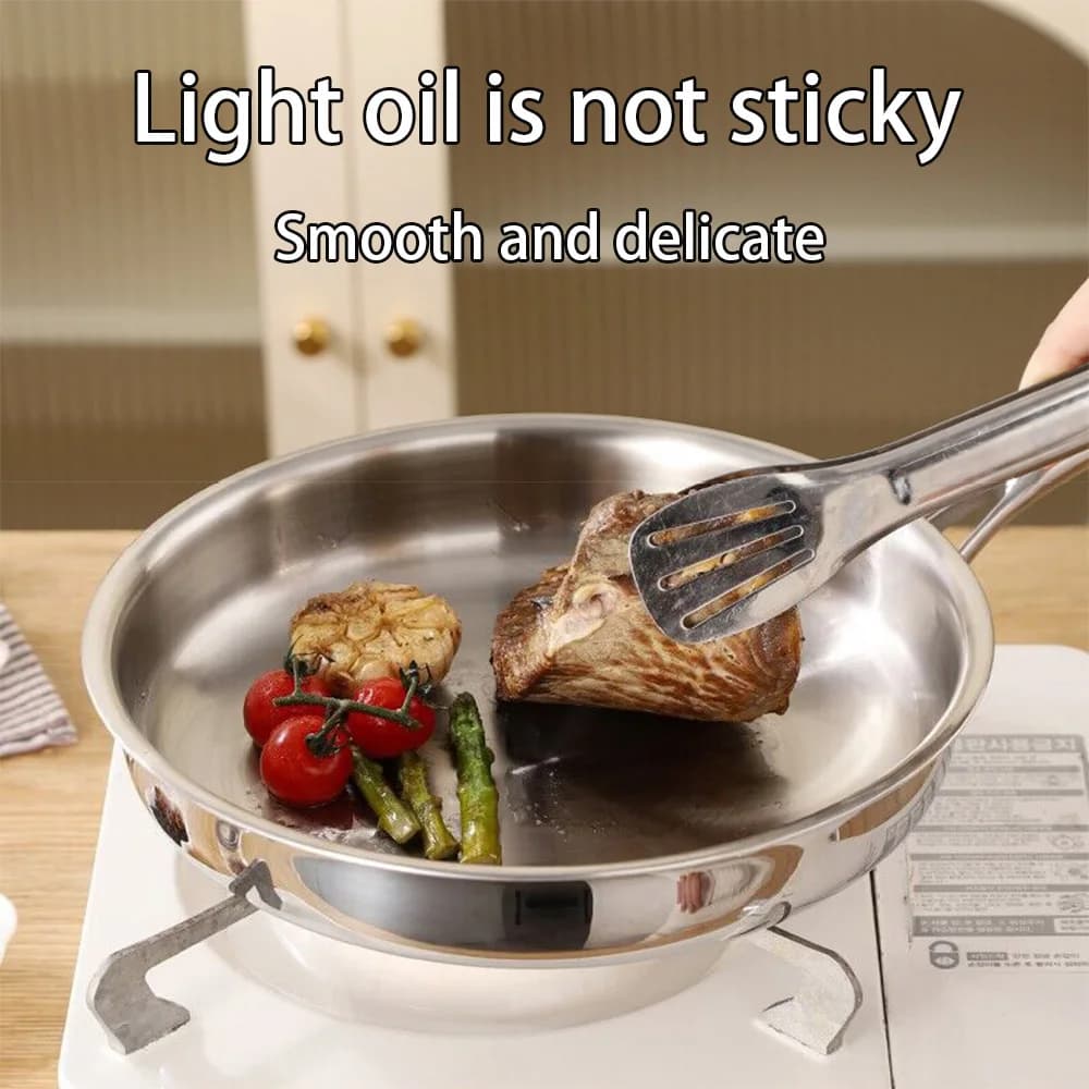 304 stainless steel non-coated non-stick pan - suitable for uniform heat distribution in gas and induction stoves