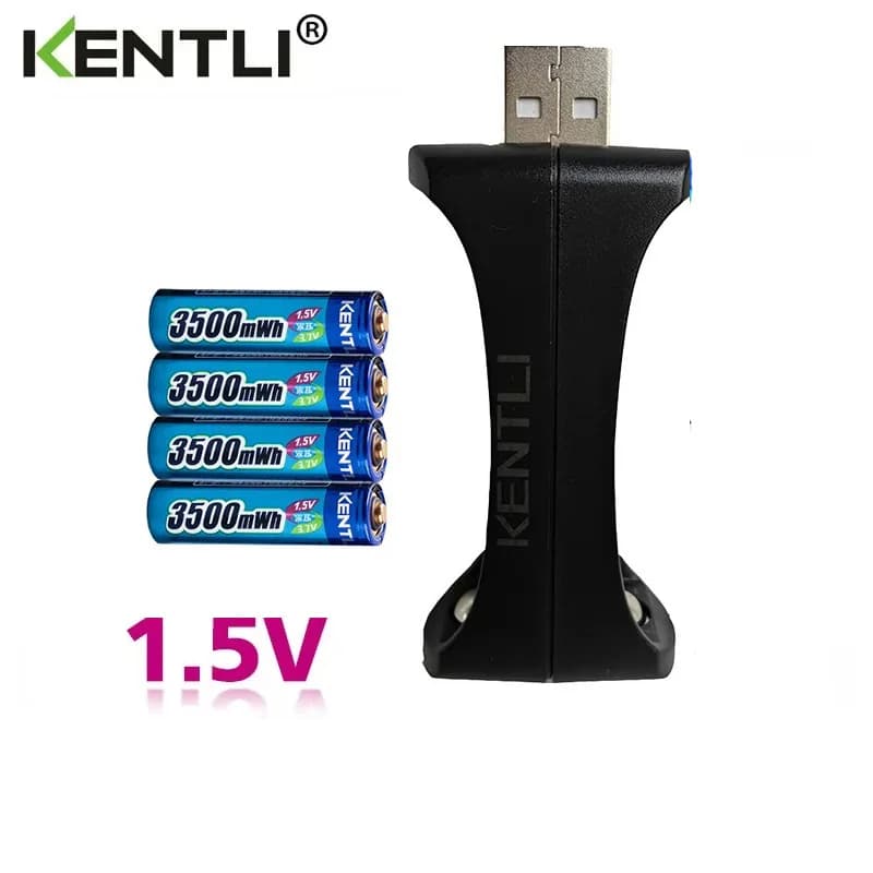 Kentli 1.5V AA AAA Rechargeable Batteries 1180mWh 3500mWh with 2 Slot Li-ion Charger for Toys
